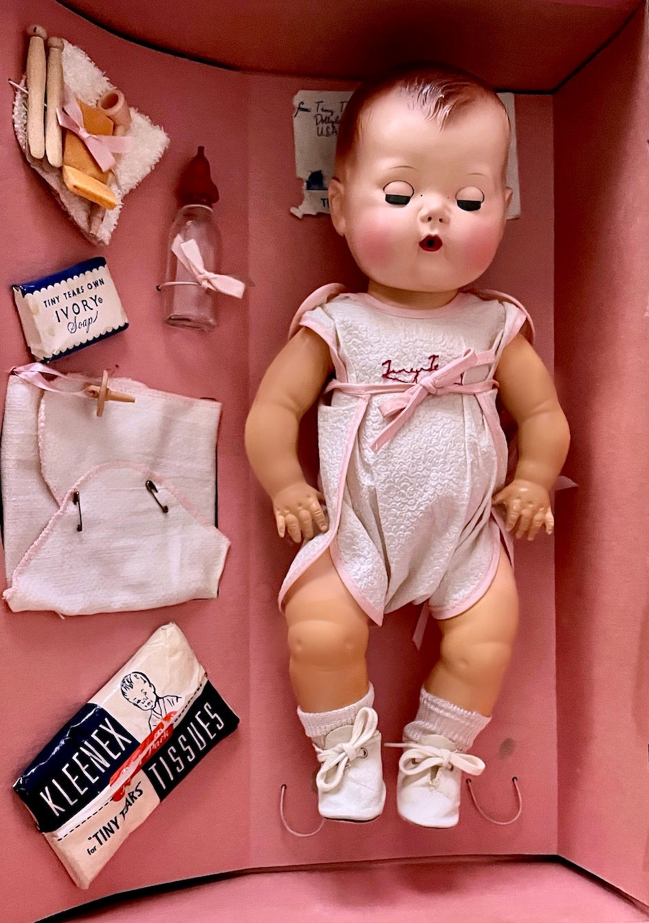 Thumbnail: Vintage 15" American Character 1950s TINY TEARS Doll w/ Original Layette in Case