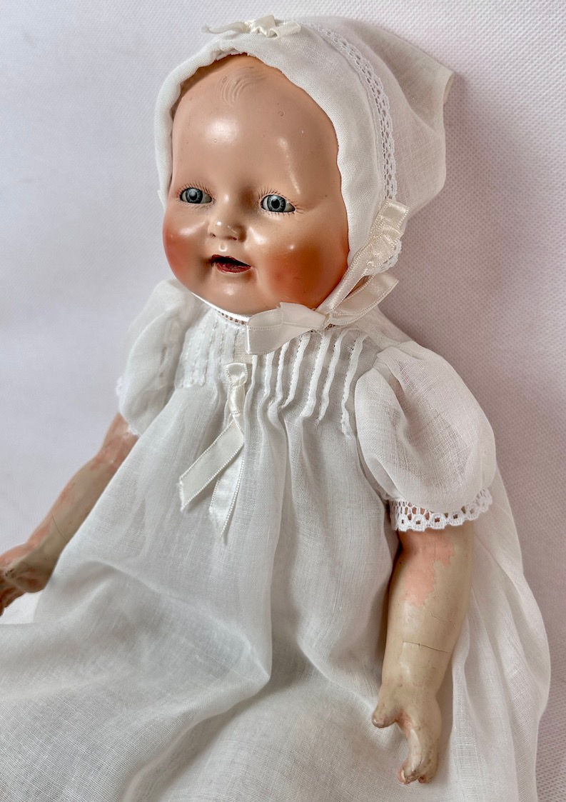 Thumbnail: 1930s Composition 16" EI Horsman BABY DIMPLES Dressed but TLC