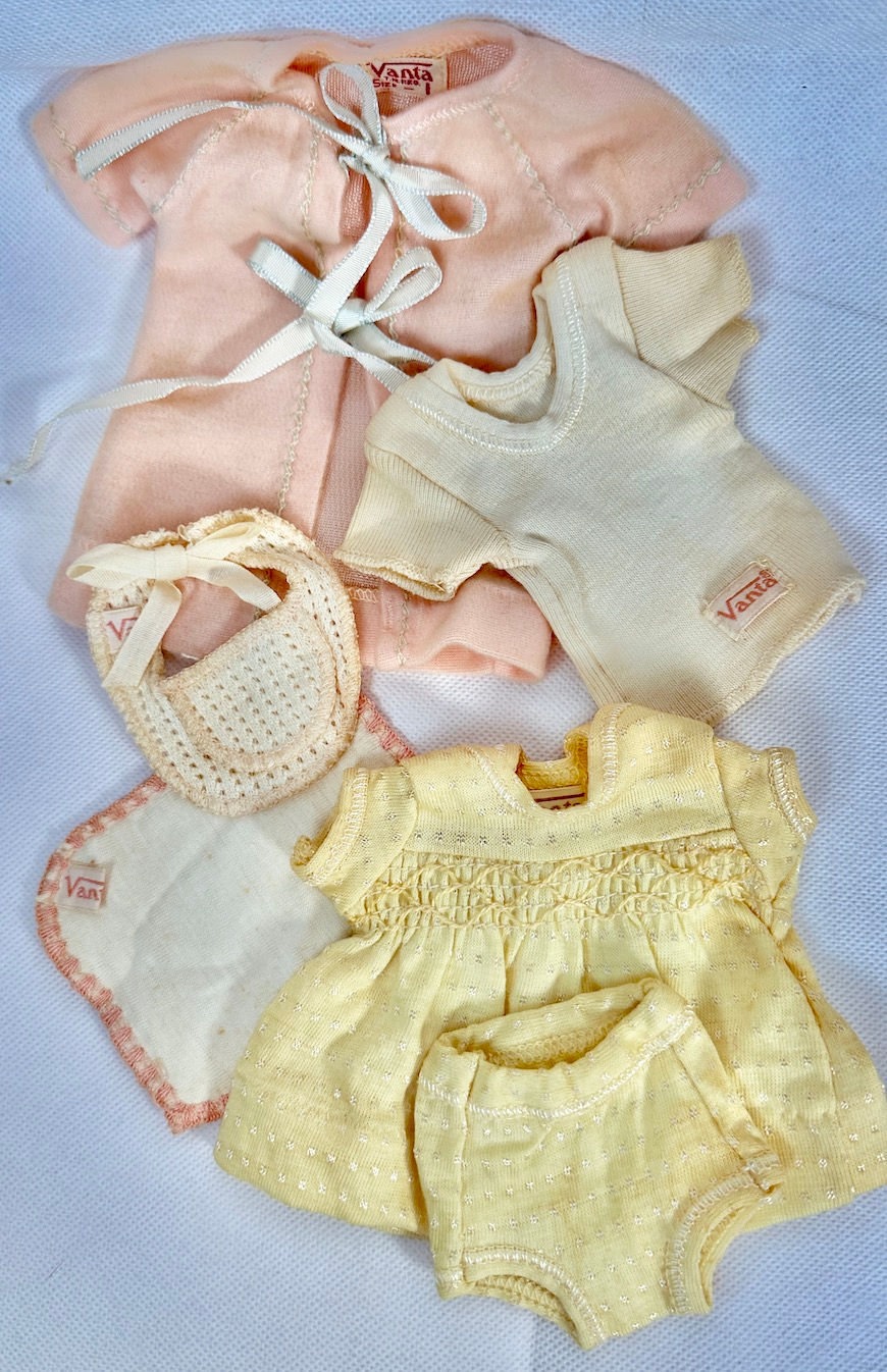 Thumbnail: Vintage Early 1950s Vanta Baby 10" Doll and Layette