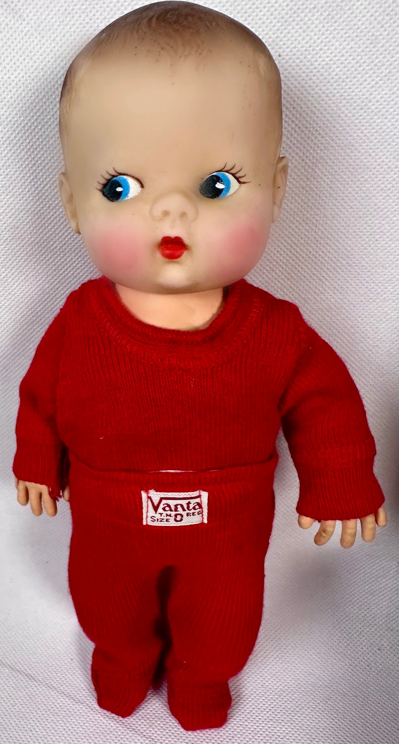 Thumbnail: Vintage Early 1950s Vanta Baby 10" Doll and Layette