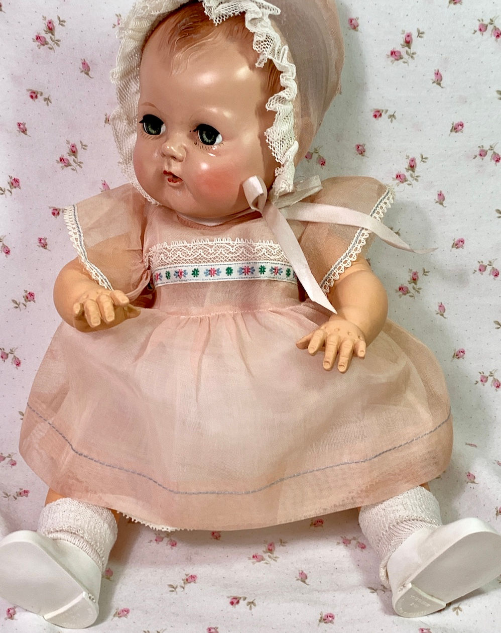 Vintage 1940's Pink Organdy Party Dress for 15" to 16" Baby Dolls MINT