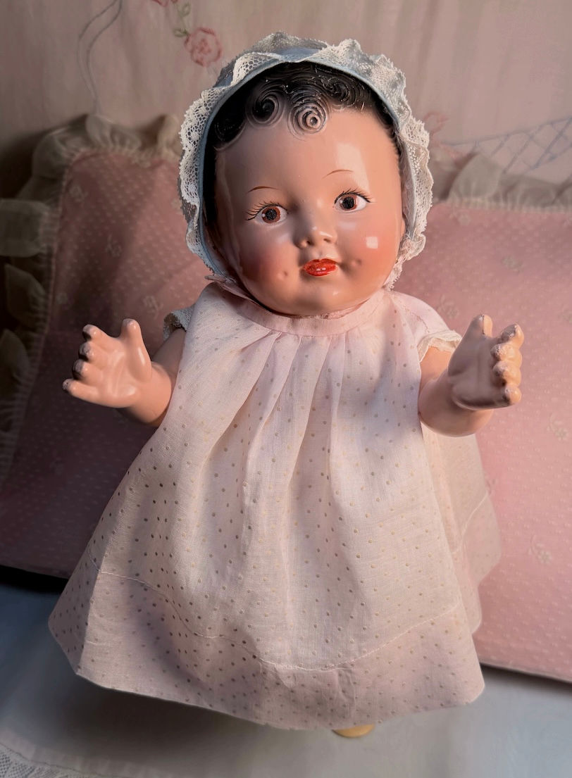 Thumbnail: Vintage 1930s Composition Baby 14" Toddler Doll