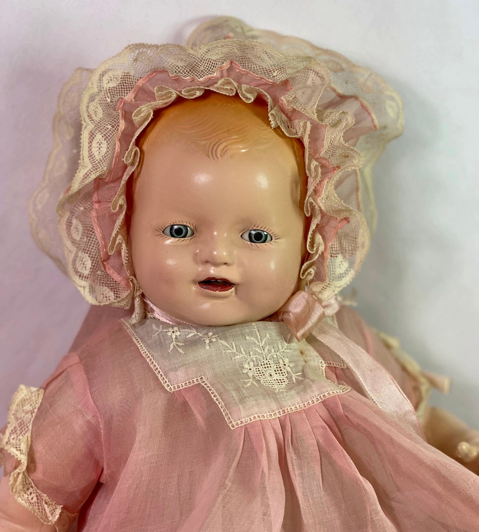 Thumbnail: Vintage 1928 Horsman 16" Baby Dimples Composition Doll