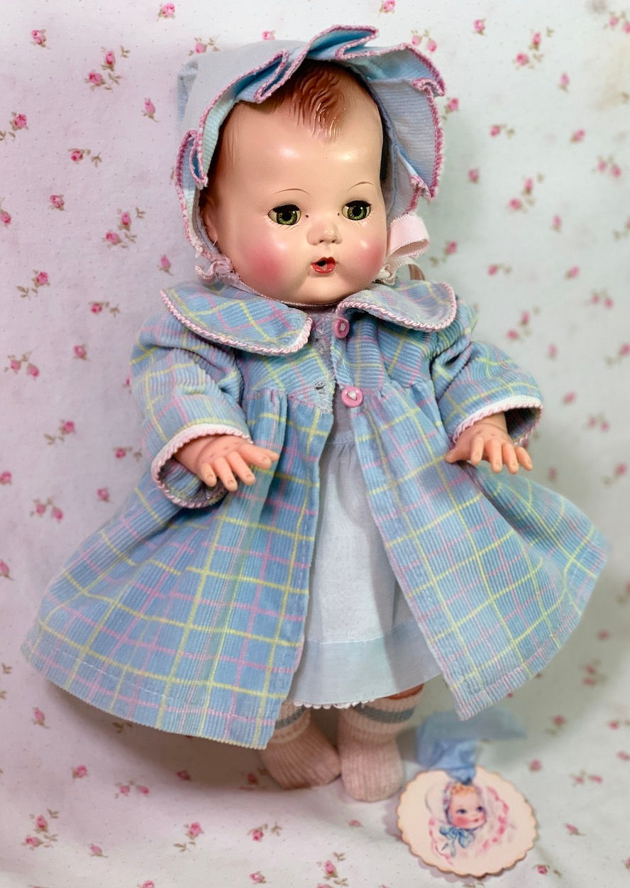 Thumbnail: Easter Pastels Vintage Corduroy Coat and Bonnet for 13" to 14" Dolls