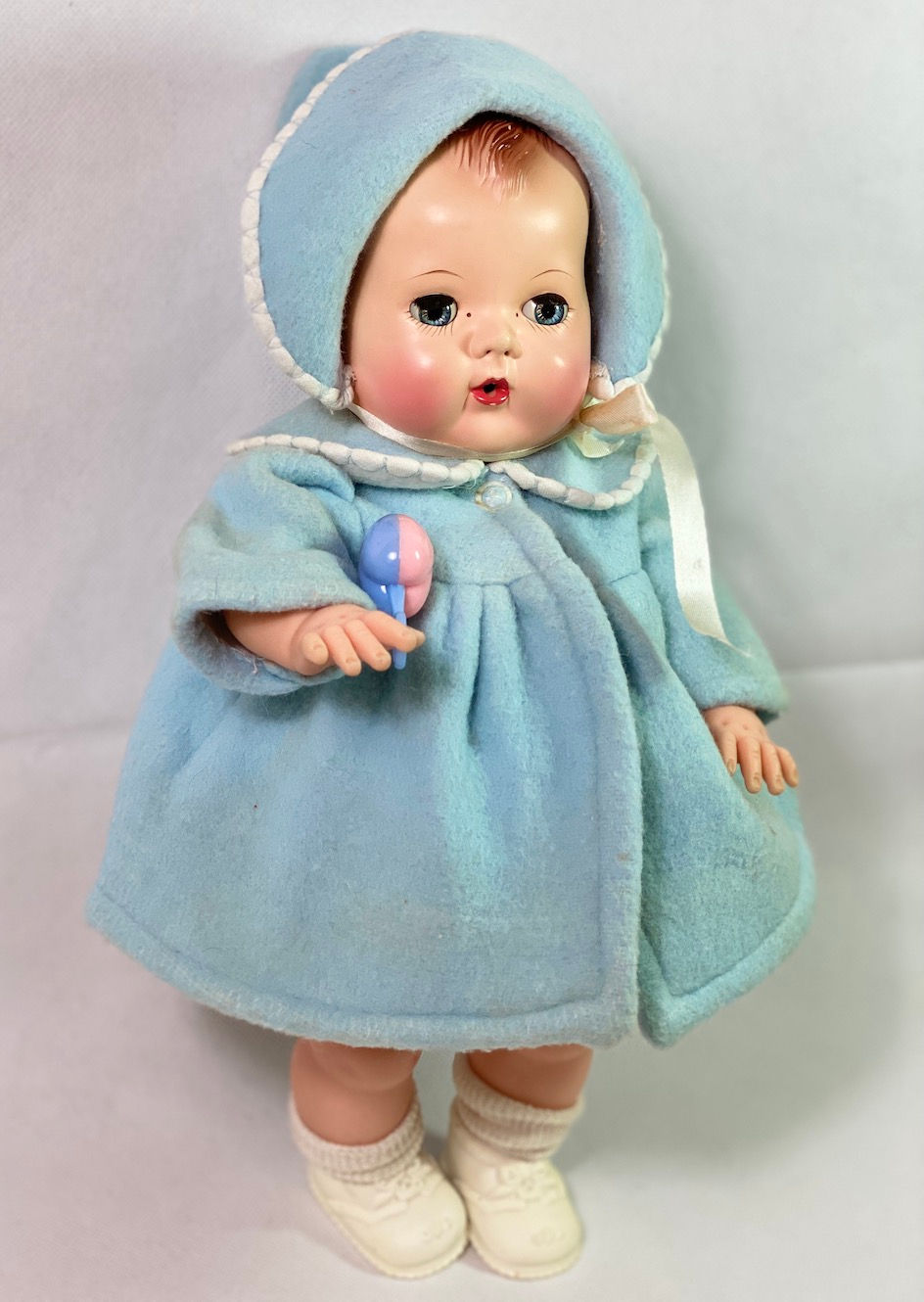 Thumbnail: Vintage Blue Eiderdown Coat and Bonnet Set for 11" to 12" Dolls