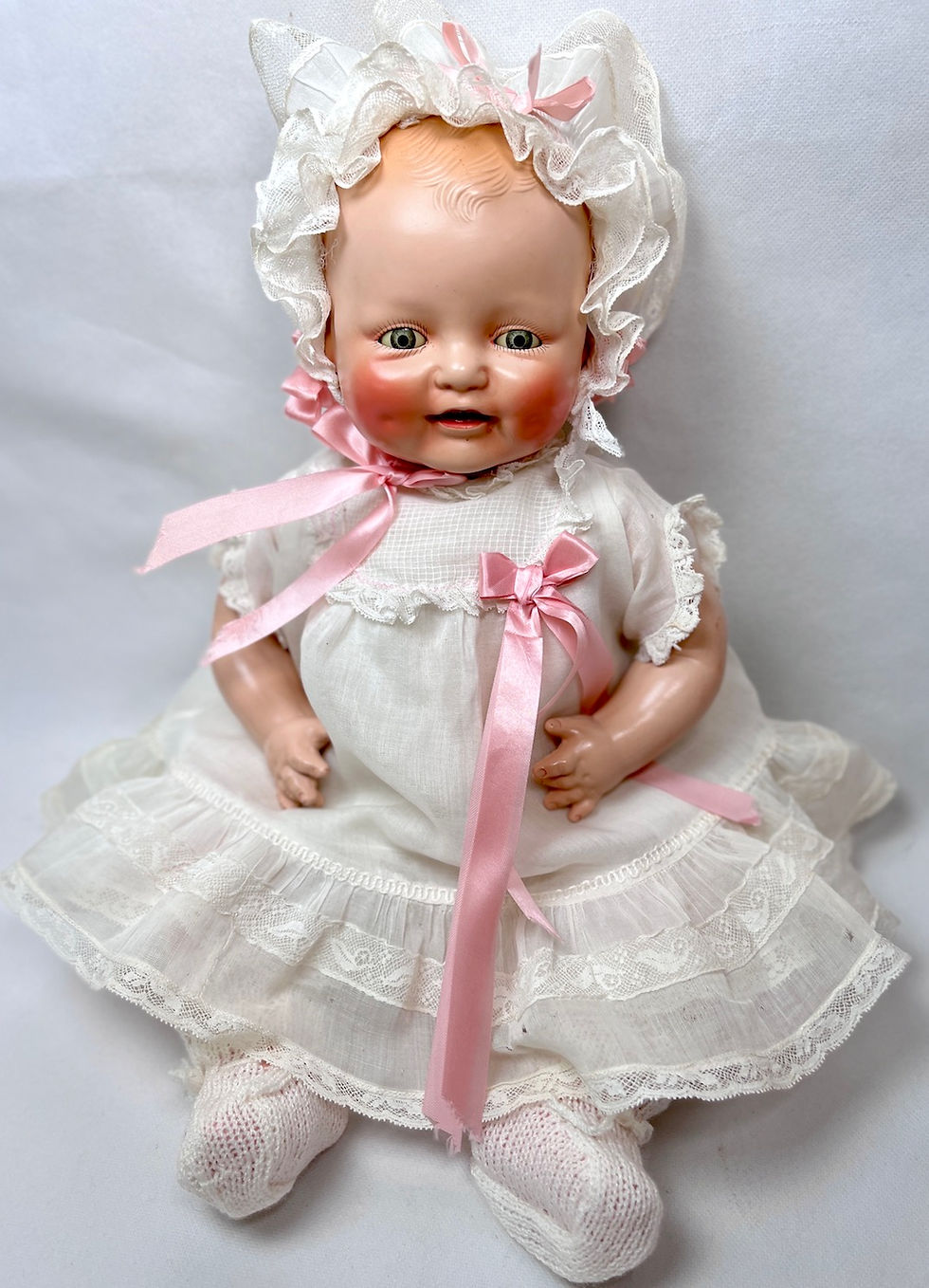 Thumbnail: Vintage 1928 Horsman 20" Baby Dimples All Original Composition Doll