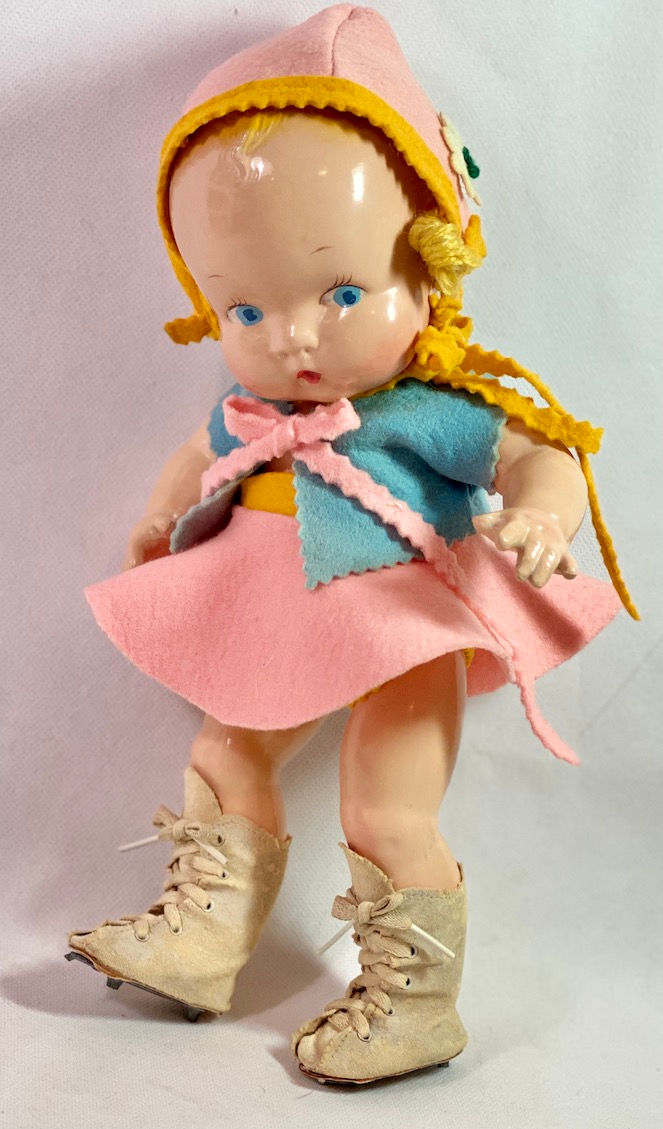 Thumbnail: Gorgeous Painted Eye * Harriet Flanders 1937 Compo 11" LITTLE CHERUB Baby SKATER