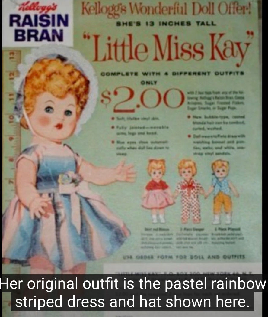 Thumbnail: Vintage 1961 Kelloggs Little Miss Kay Doll and Seven Outfits