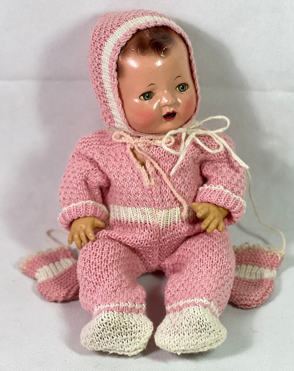 Thumbnail: New Old-Store-Stock 1950s Pink Knit Snowsuit Set