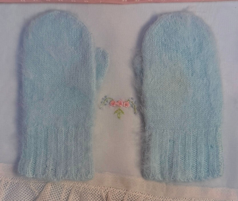 Thumbnail: Vintage Baby Blue Angora Mittens for Dy-Dee Lou