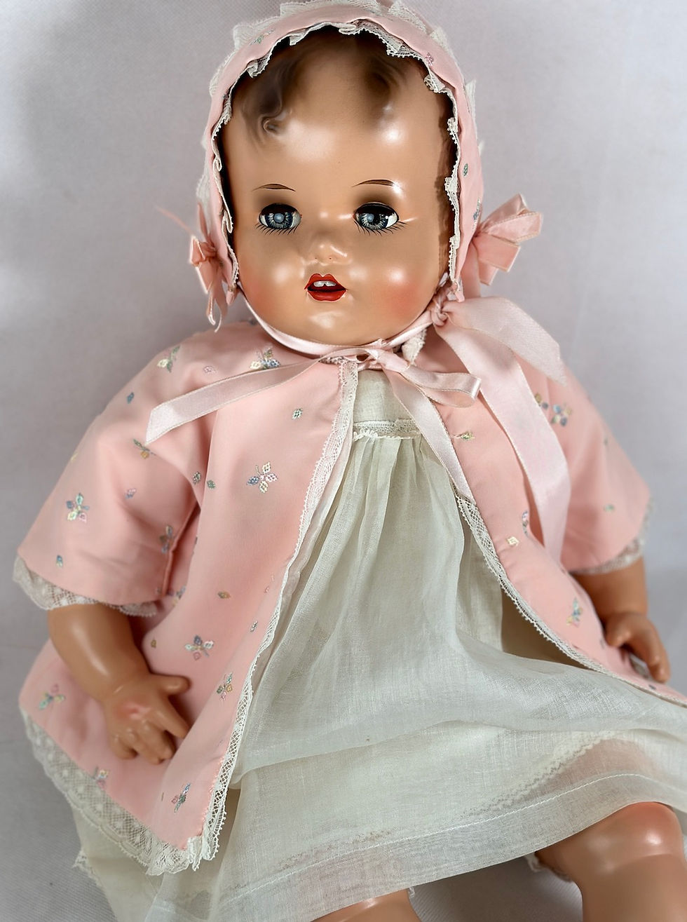 Thumbnail: 1940s Silk Embroidered Sacque Set for Big Baby Dolls
