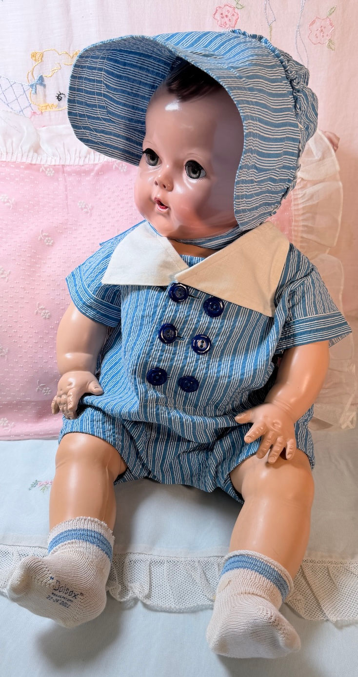 Thumbnail: Vintage 1940s Dy-Dee Lou Blue Seersucker Sunsuit Set