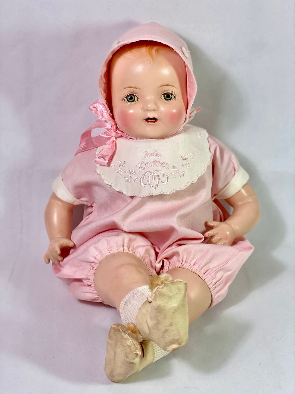 Thumbnail: 1930 Vintage 19" Madame Hendren Composition BABY HENDREN Doll w/ 2 Outfits
