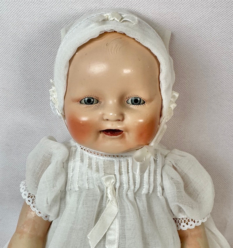 Thumbnail: 1930s Composition 16" EI Horsman BABY DIMPLES Dressed but TLC