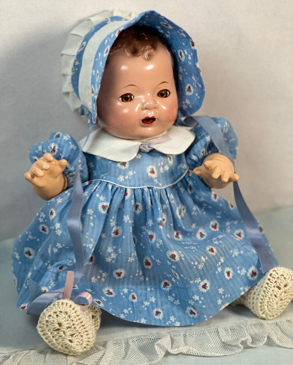 Thumbnail: RARE RARE Vintage Early 1930s Effanbee Dy-Dee Doll Dress in Blue
