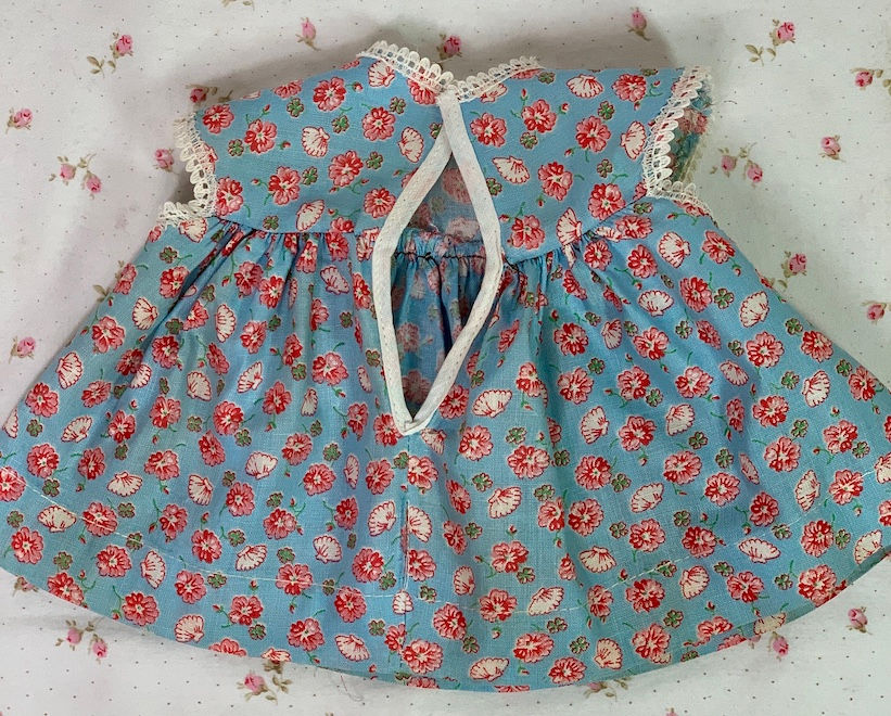 Thumbnail: Vintage 1940s 13" to 14" Blue Flowers Baby Doll Dress Set -- MINT