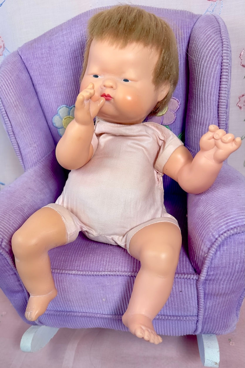 Thumbnail: 1961 Vintage 12" Musical Baby Dear Clone Doll by Jolly Toys