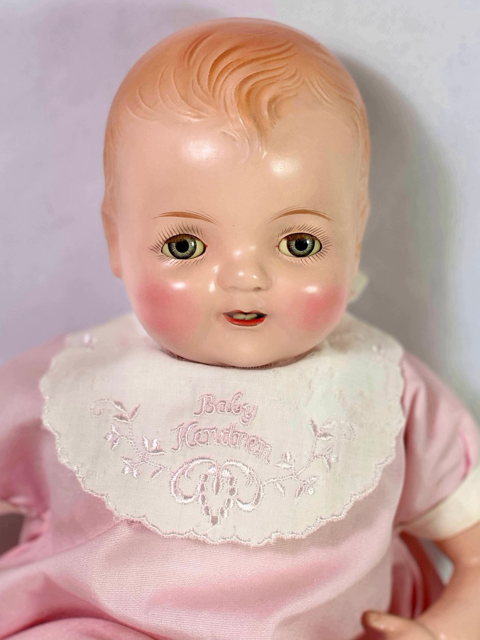 Thumbnail: 1930 Vintage 19" Madame Hendren Composition BABY HENDREN Doll w/ 2 Outfits