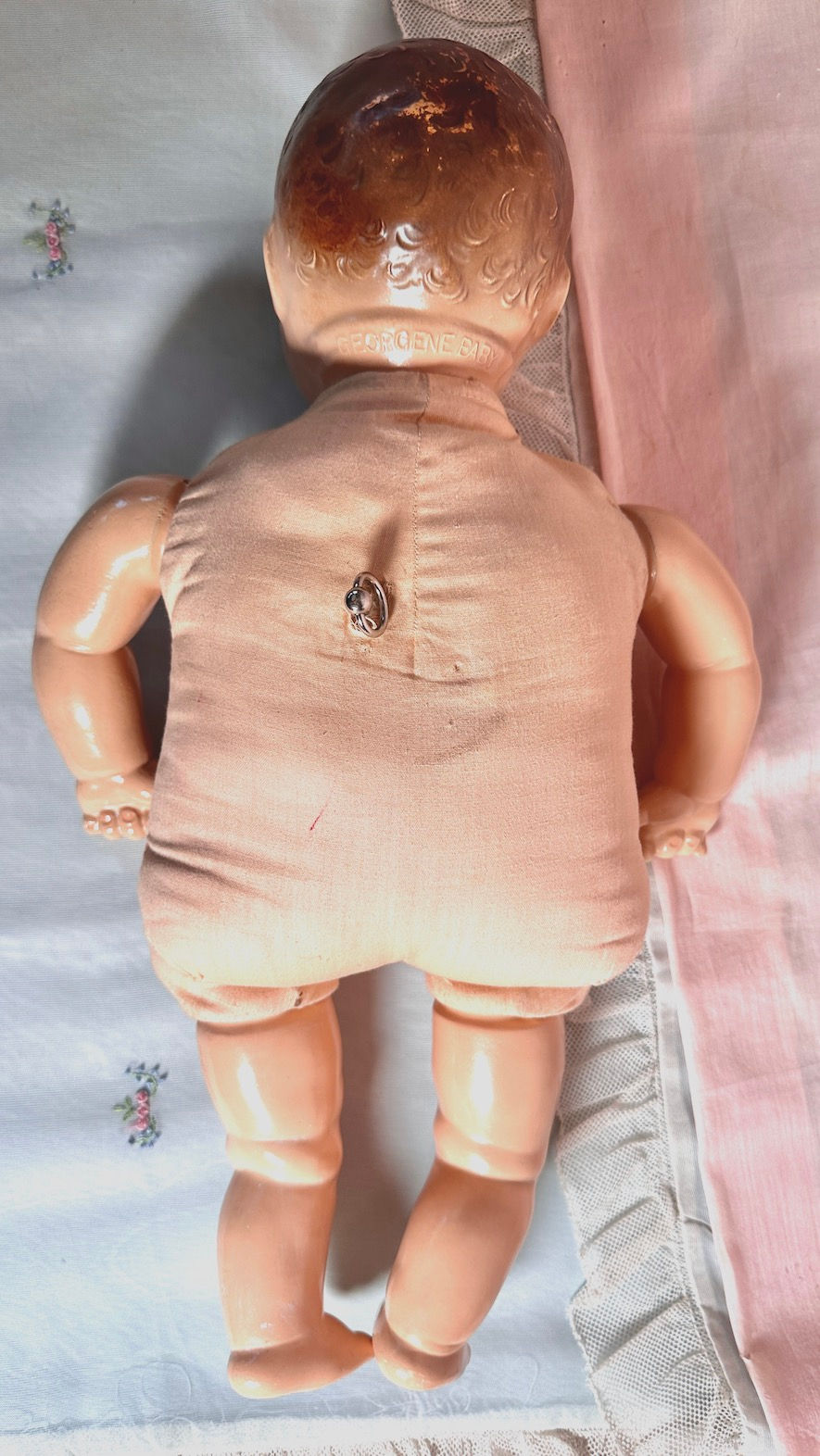 Thumbnail: RARE Madame Hendren 17" Georgene Baby Music Box Composition Doll