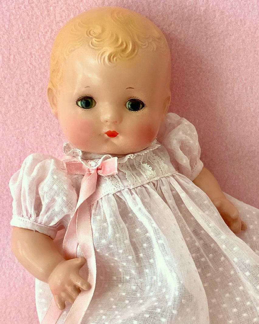 Thumbnail: 1930s Vintage Effanbee 10" Patsy Babykin in Cradle