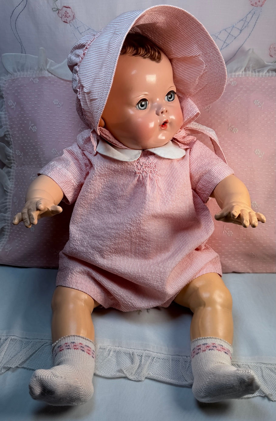 Thumbnail: Vintage 1940s Dy-Dee Lou Pink Seersucker Sunsuit Set