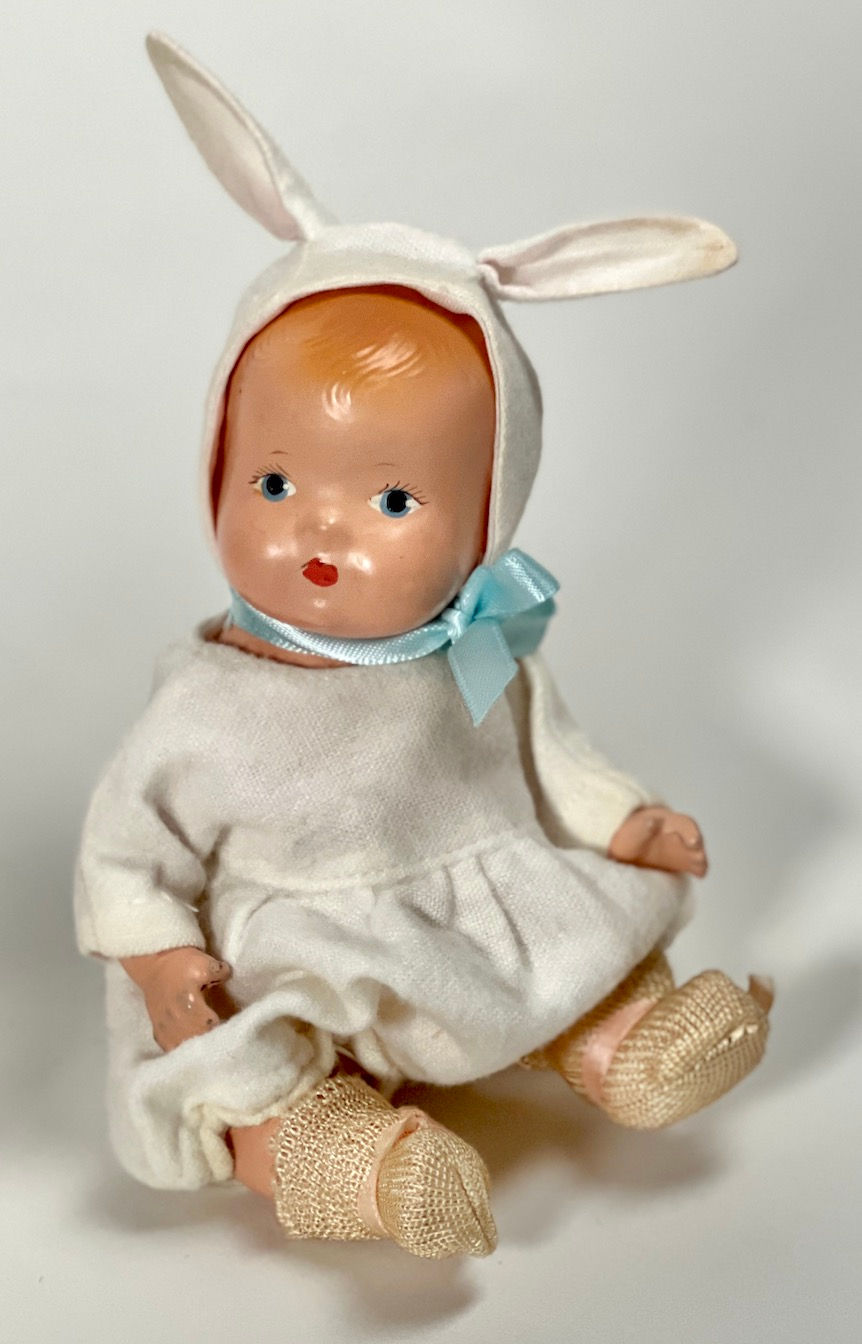 Thumbnail: RARE Vintage 1930s Effanbee 7" Patsy Baby Tinyette Twins Bunny Dolls