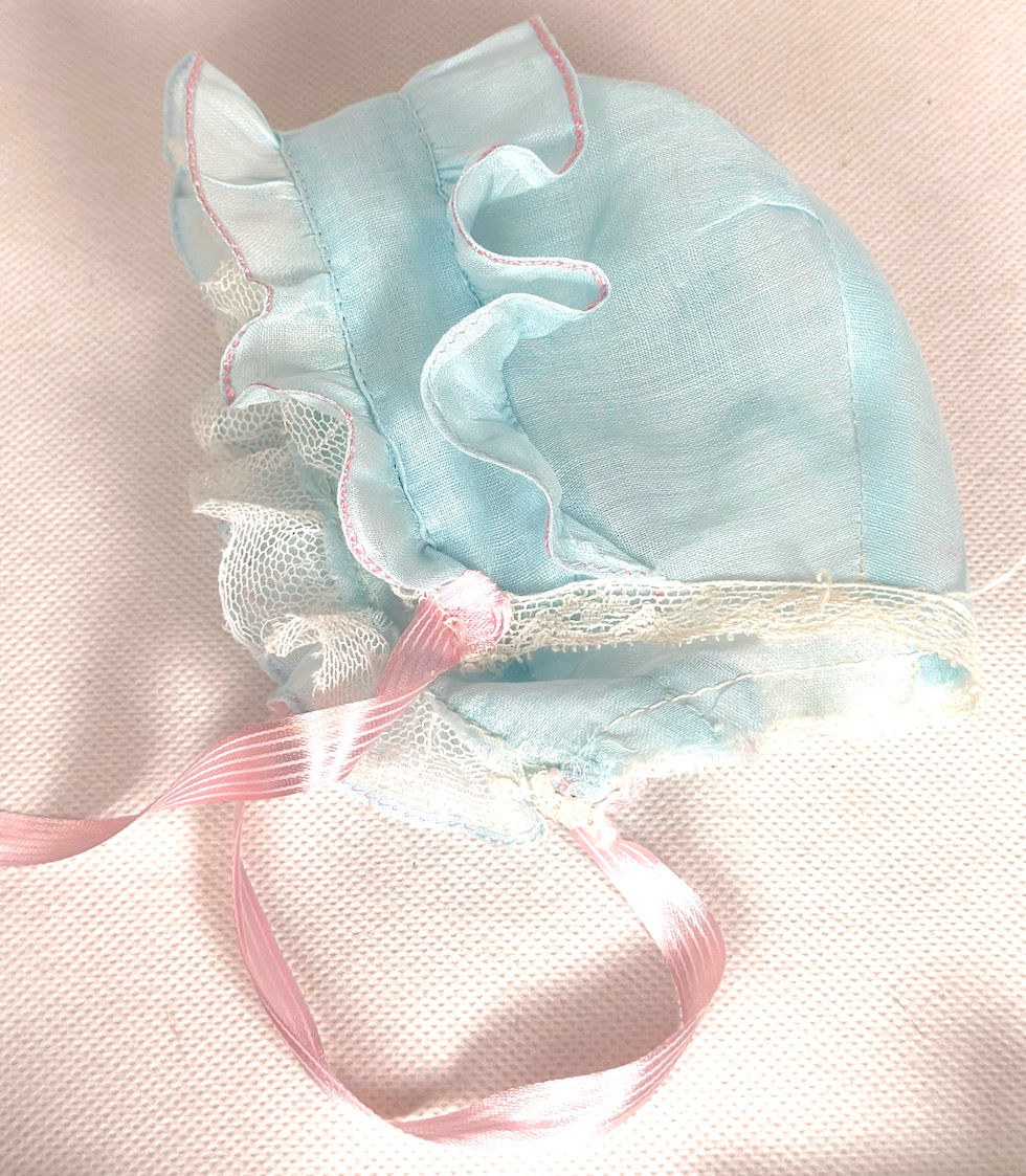 Thumbnail: Vintage Ideal Shirley Temple Baby Original Dress and Bonnet 1930s