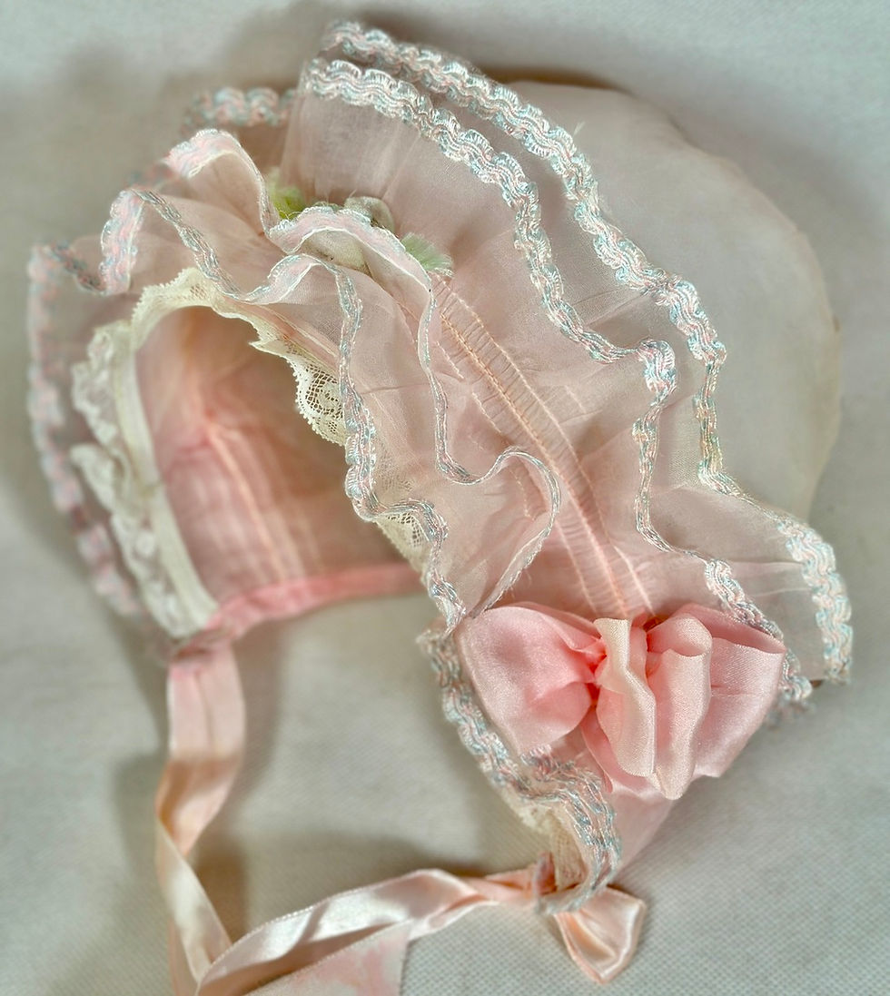 Thumbnail: Vintage Pink Organdy Ruffled Bonnet for Large Compo Doll