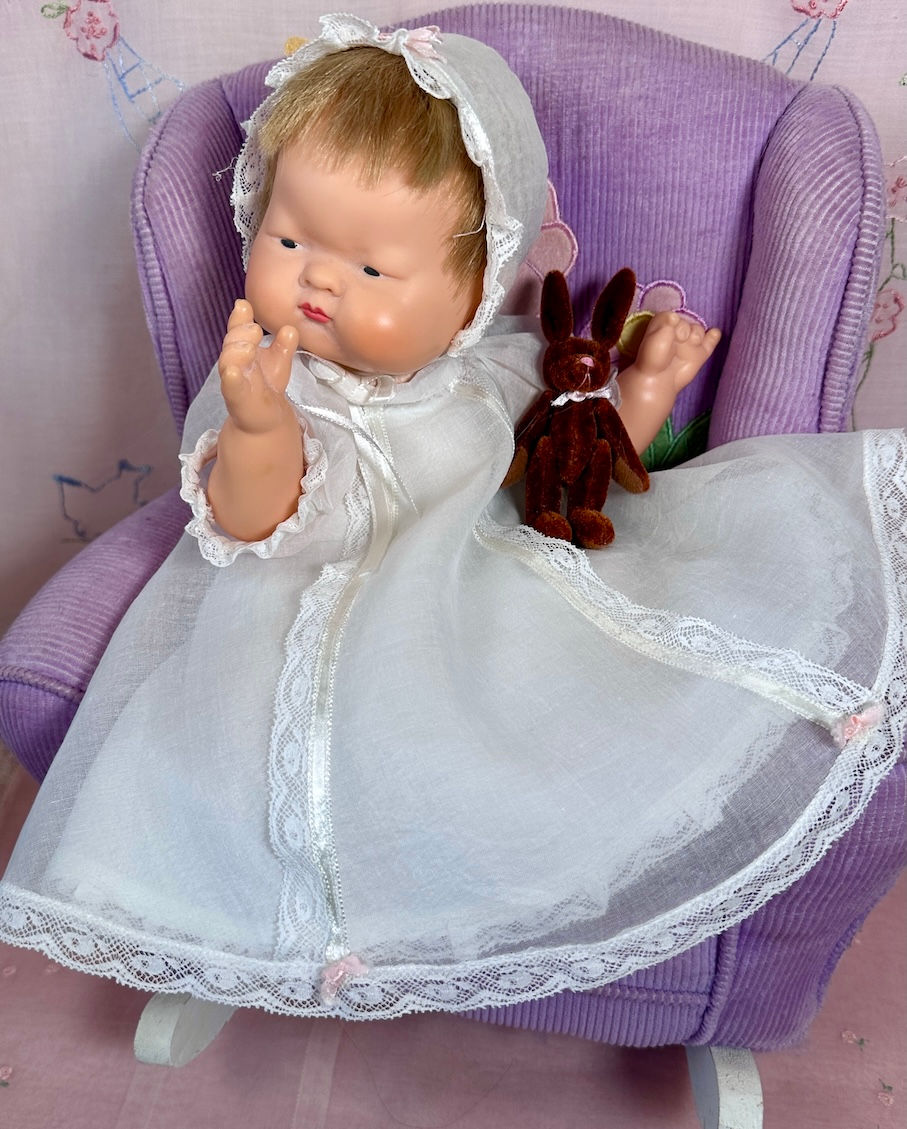Thumbnail: 1961 Vintage 12" Musical Baby Dear Clone Doll by Jolly Toys