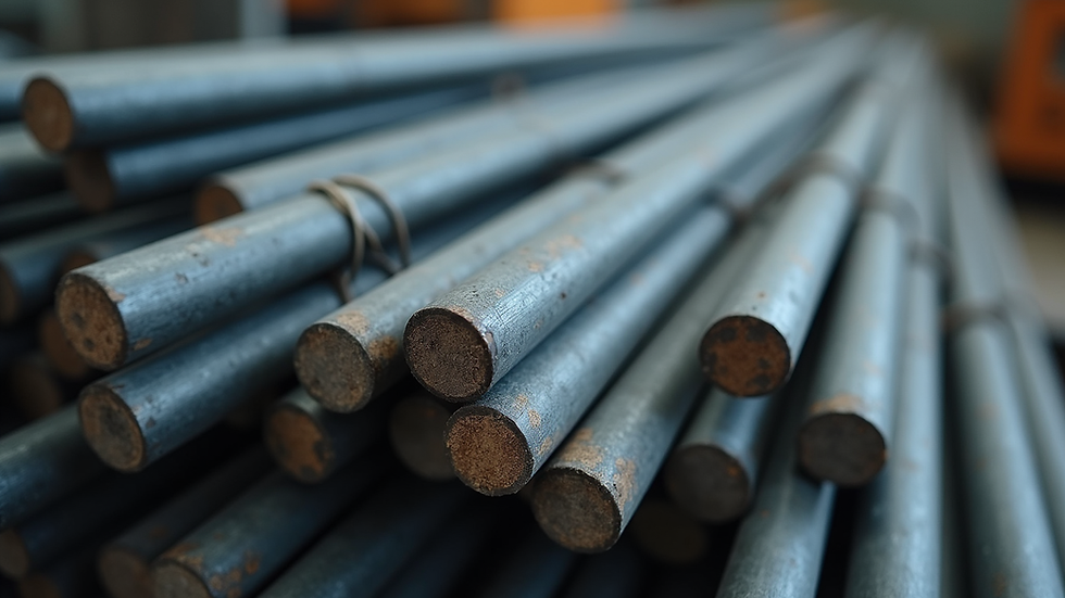 Close-up view of metal rods bundled and ready for shipment