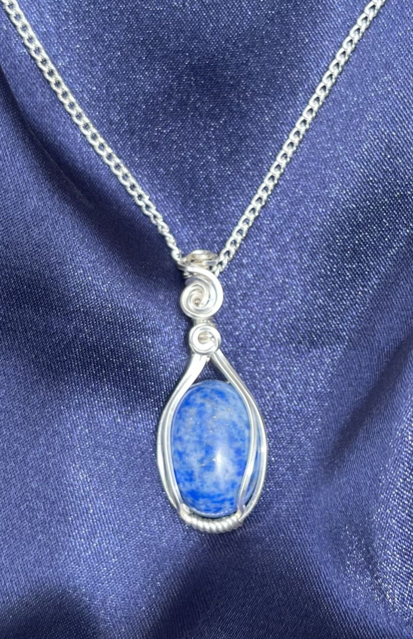 silver wire wrapped cabochon necklace