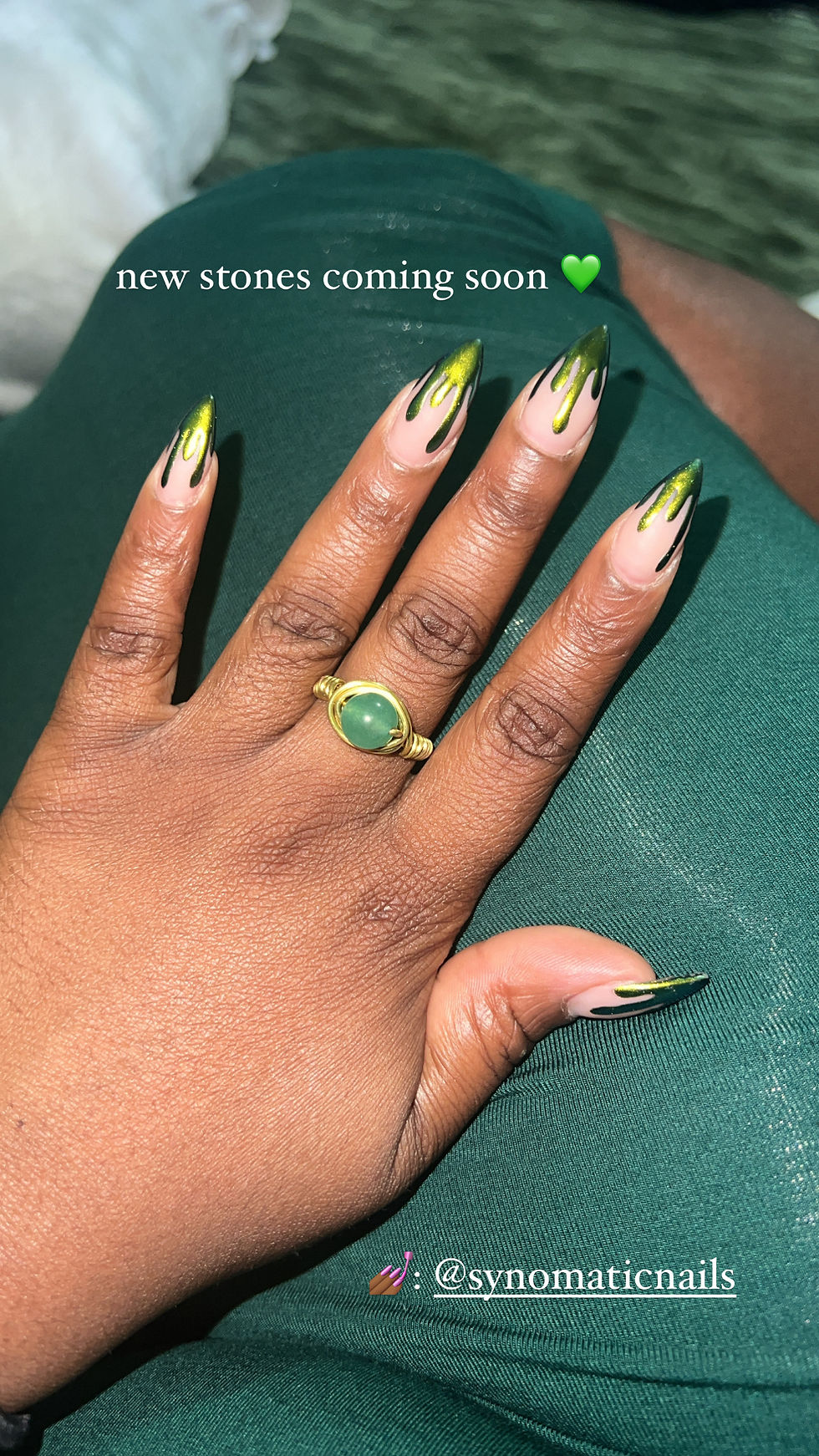 green aventurine gold wire wrapped ring.