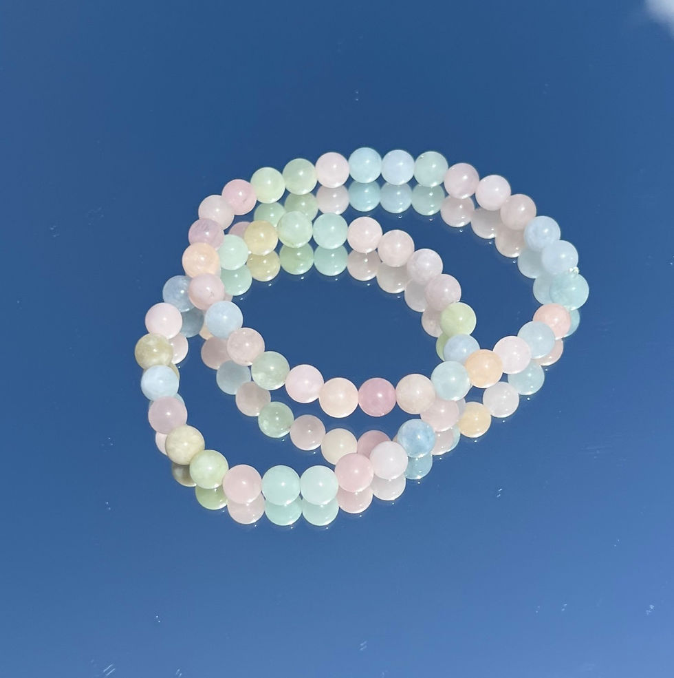 pink, blue, and green moonstone bracelet.