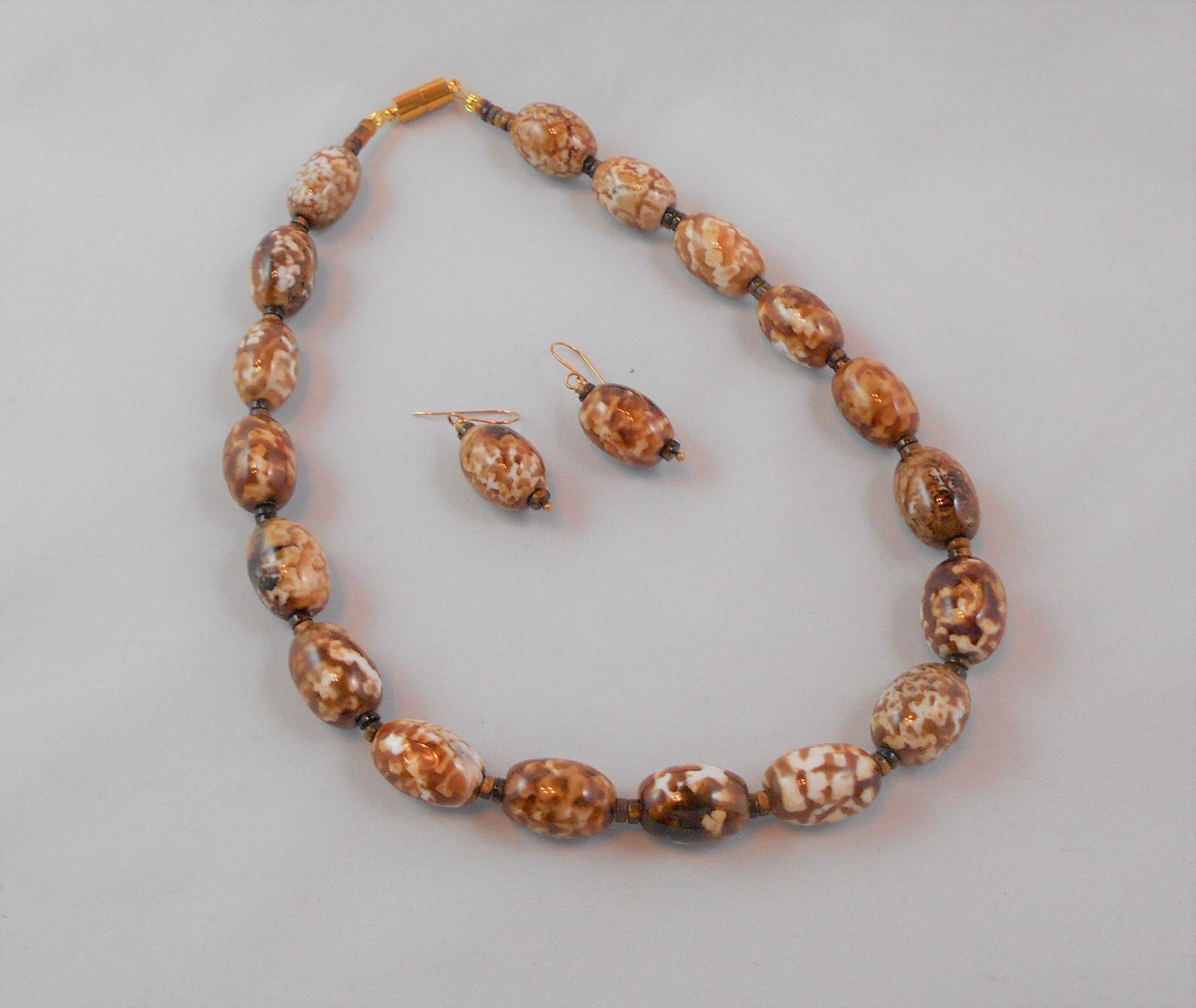 Coffee Agate and Tiger Eye Necklace and Earrings