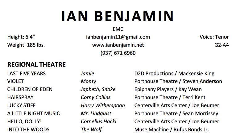ian benjamin actor singer pianist headshot resume