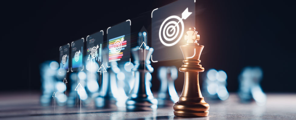 A chess on a wooden floor with success icons symbolizes the strategic planning and executi