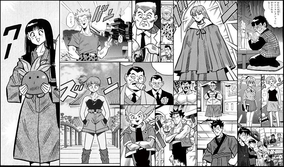 Consegue identificar todos os personagens de Kanto aqui? Uma menção valiosa é o fato de Lt Surge ser desenhado com esses olhinhos de Goku, Blue e Gary serem personagens diferentes e... Giovanni serem irmãos gêmeos da máfia japonesa! Uma marca de Kōsaku era estar mais comprometido com o humor do que com a fidelidade da obra. Ícone da liberdade.