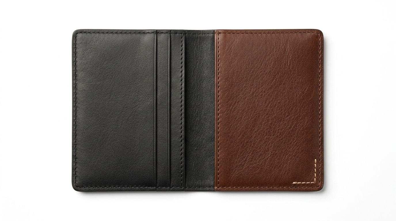 two-tone leather vertical bi-fold cardholder