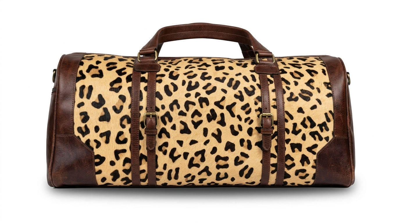 Leopard Print Leather Duffel Bag