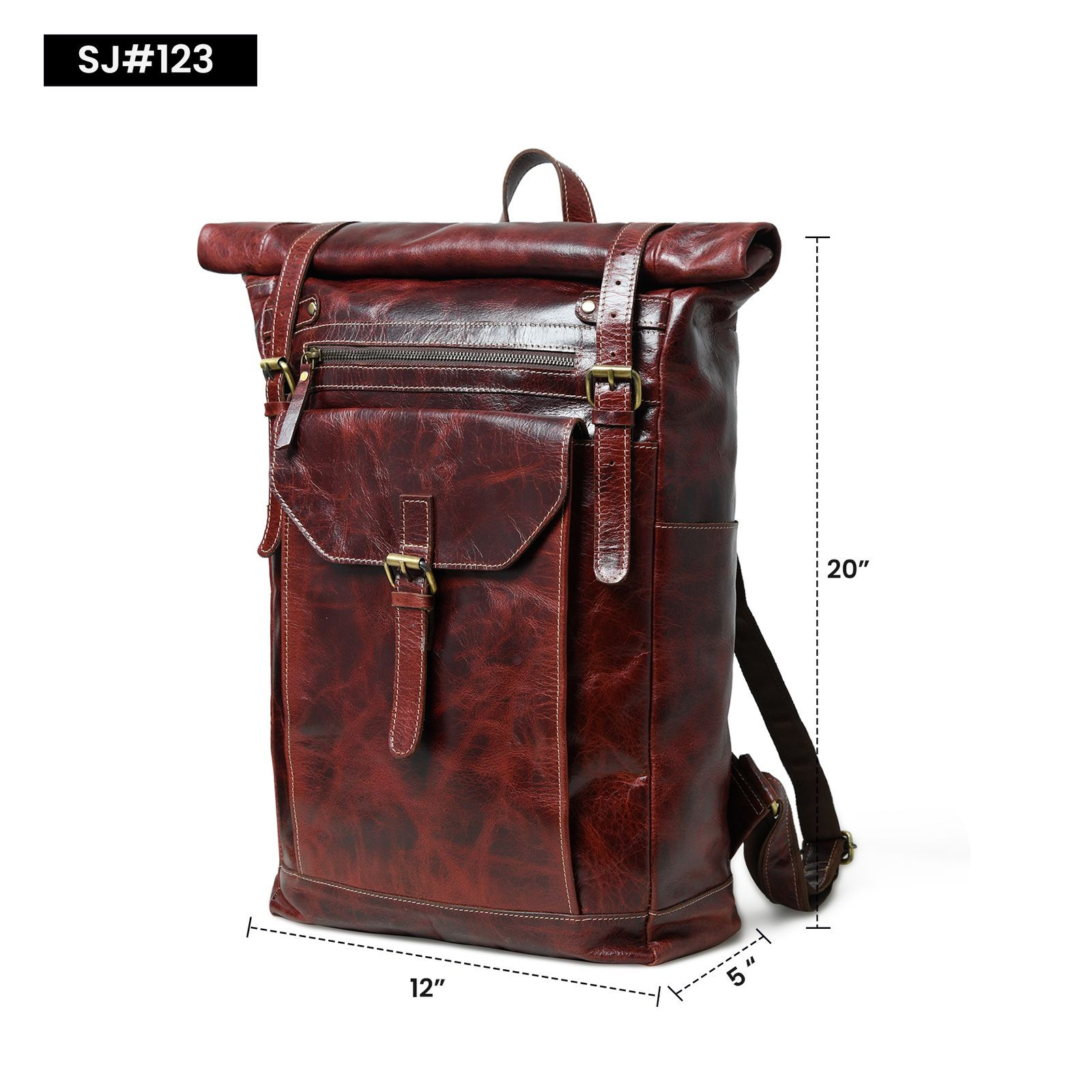 Vintage Roll-Top Leather Backpack