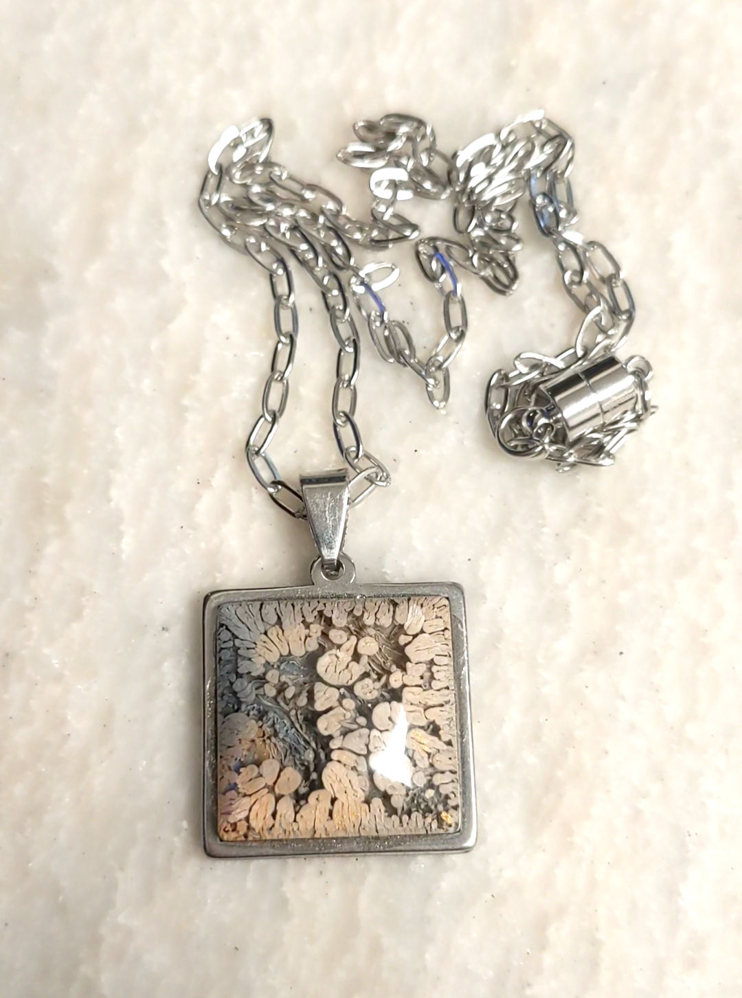 20mm square pendant with 18" paper clip style chain