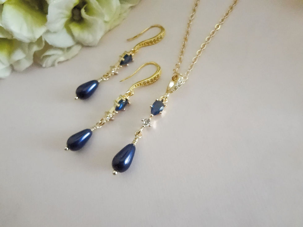 Thumbnail: Sapphire and Blue Pearl Necklace and Earrings Set