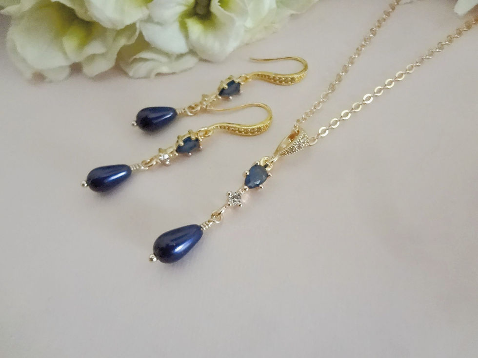 Thumbnail: Sapphire and Blue Pearl Necklace and Earrings Set