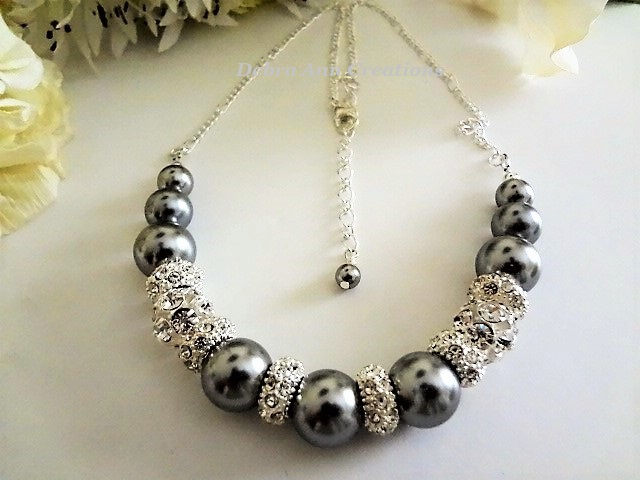 Thumbnail: Pearl and Crystal Pave Collar Bridal Necklace