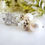 Thumbnail: Pearl and Champagne Pave Crystal Bridal Earrings BRER4006