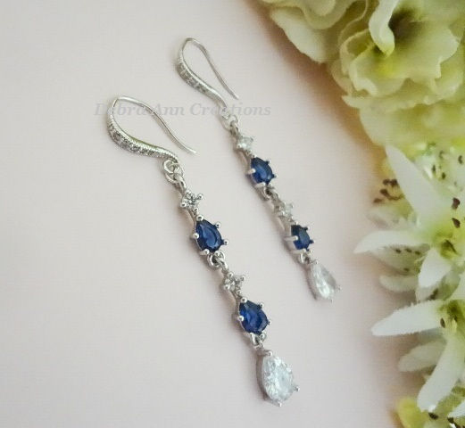 Thumbnail: Sapphire Crystal Teardrop Wedding Earrings BRER4067