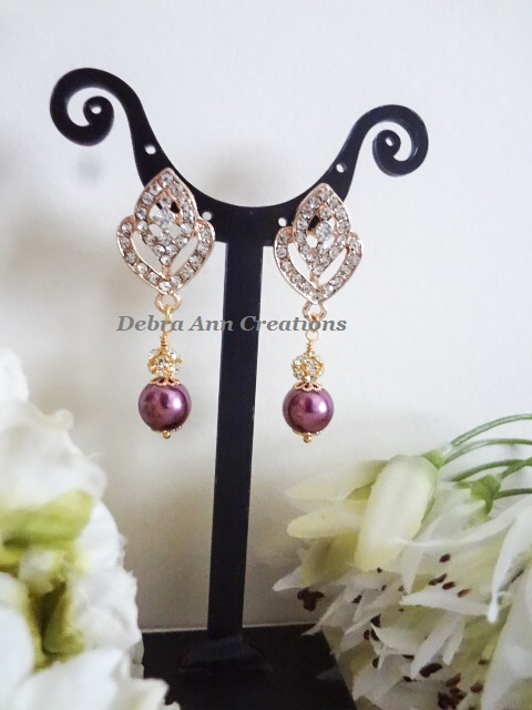 Thumbnail: Pearl and Gold Crystal Wedding Earrings BRER4033