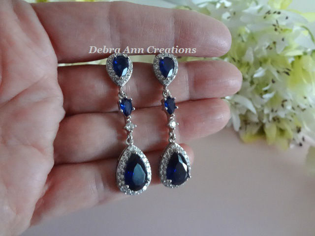 Thumbnail: Sapphire Teardrop Dangle and Inverted Teardrop Stud Post Earrings