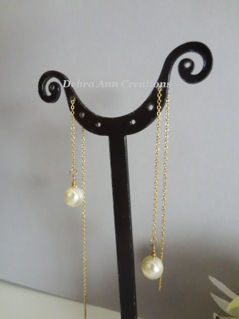 Thumbnail: Pearl Drop Gold Threader Earrings BRER4079