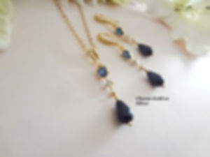 Sapphire and Blue Pearl Necklace and Earrings Set